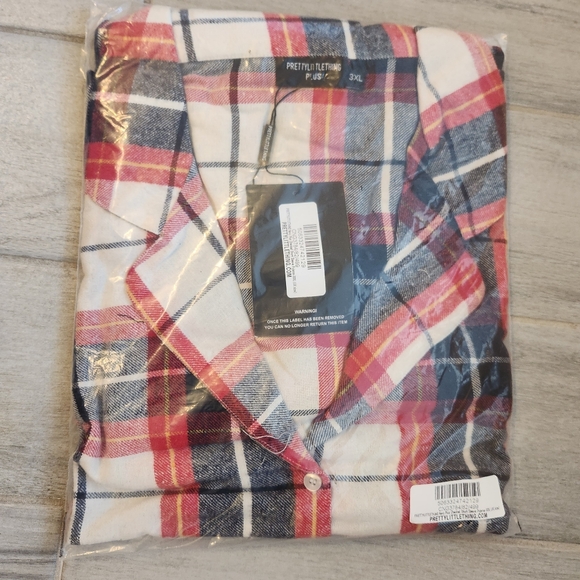 PrettyLittleThing PLT pajama women's 3XL red blue plaid plus size short sleeve - Picture 4 of 9